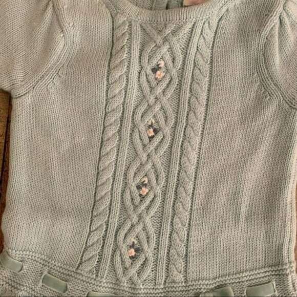 Janie And Jack Girls Size 6-12M Light Blue Short Sleeve Cable Knit Dress - Picture 2 of 7